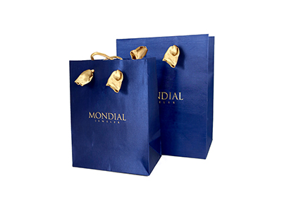 Blue Silk Cloth Paper Bag  with Fabric Sewed Handles